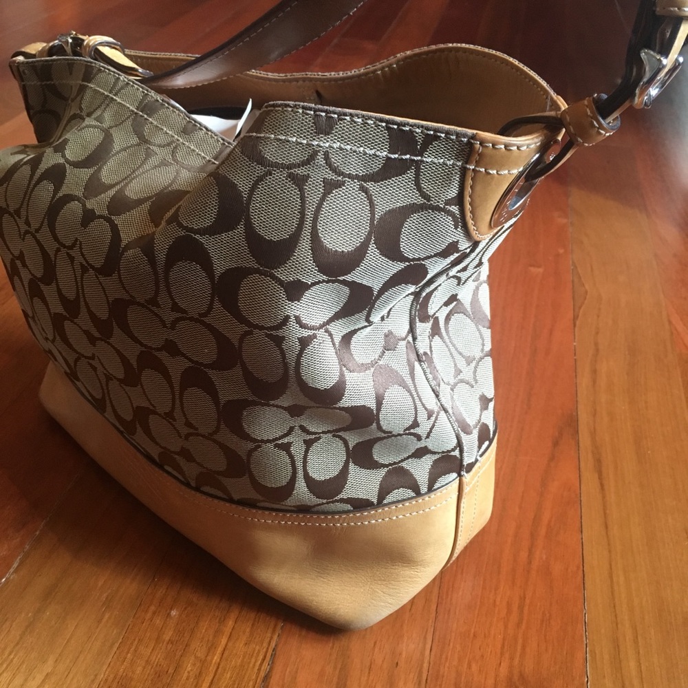 Coach Signature Khaki Hobo Tote Bag